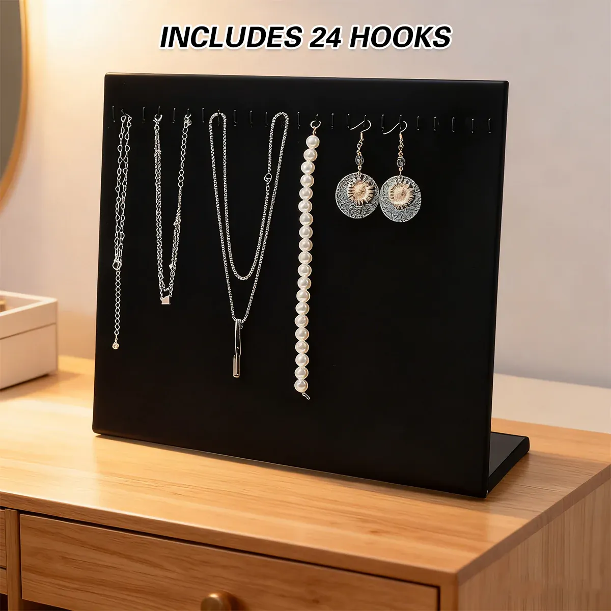 24Hooks Necklace Display Stand Wooden Jewelry Organizer for Store Home Use β image 4