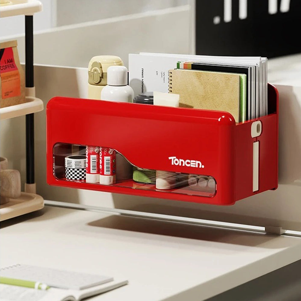 Foldable Hanging Storage Box No Drilling Required Wall-mounted Organizer (Red) — image 3