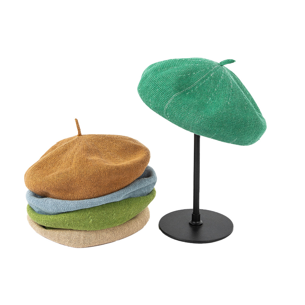 Olive green Linen Knit Beret - Classic Soft and Stylish Headwear — image 4