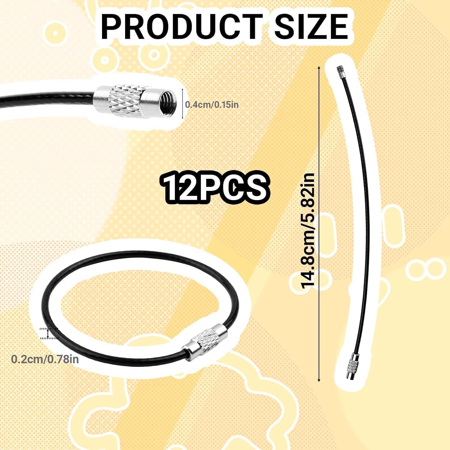 12-Pack Stainless Steel Cable Keychains, 2.0mm Heavy Duty Wire Key Ring with Black Nylon Coating, 6 Inch Loop for Keys & Luggage Tags, Secure Screw Lock — image 2
