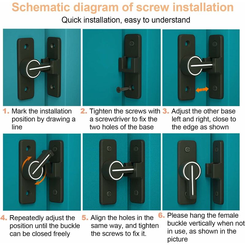 Luminous Sliding Interior Door Lock Latch, 90° Tilt Door Hook Latch, Anti-Theft Hasp Buckle Lock Bolt, For Door, Window — image 4