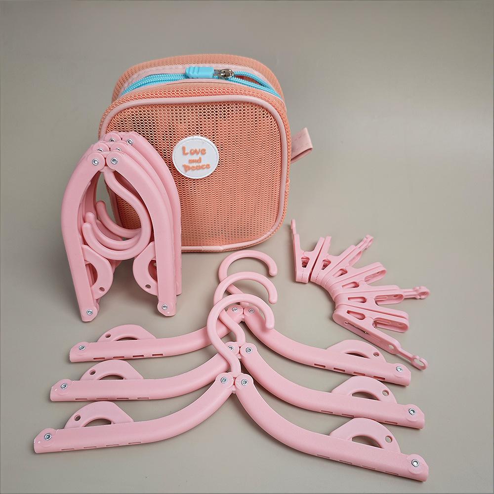 Foldable Travel Hangers with Storage Bag – 10-Piece Compact Clothes Hanger Set for Hotel, Dorm & Home Use (Pink) | Other Colors Available in Store