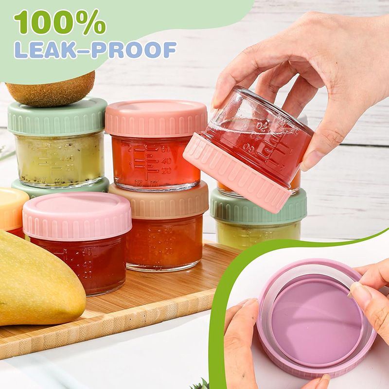 Beige lid 4oz Glass Storage Jars with Leakproof Lids and Measurement Marks - BPA Free, Microwave and Dishwasher Safe, Sauce, and Port — image 2