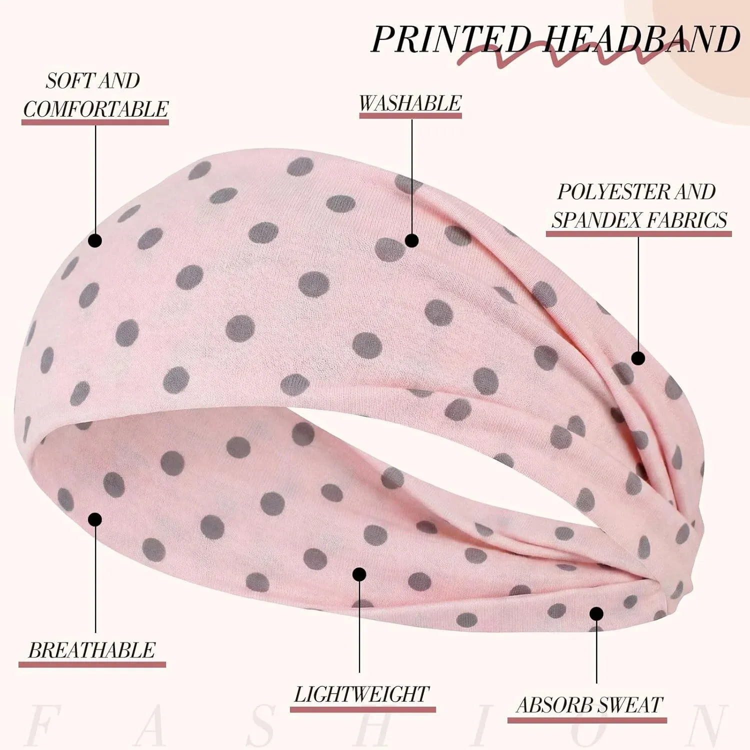 8 Pack Headbands for Women and Girls, Non Slip Polka Dot and Stripe Hair Bands, Retro Y2K Style Assorted Colors โ image 3