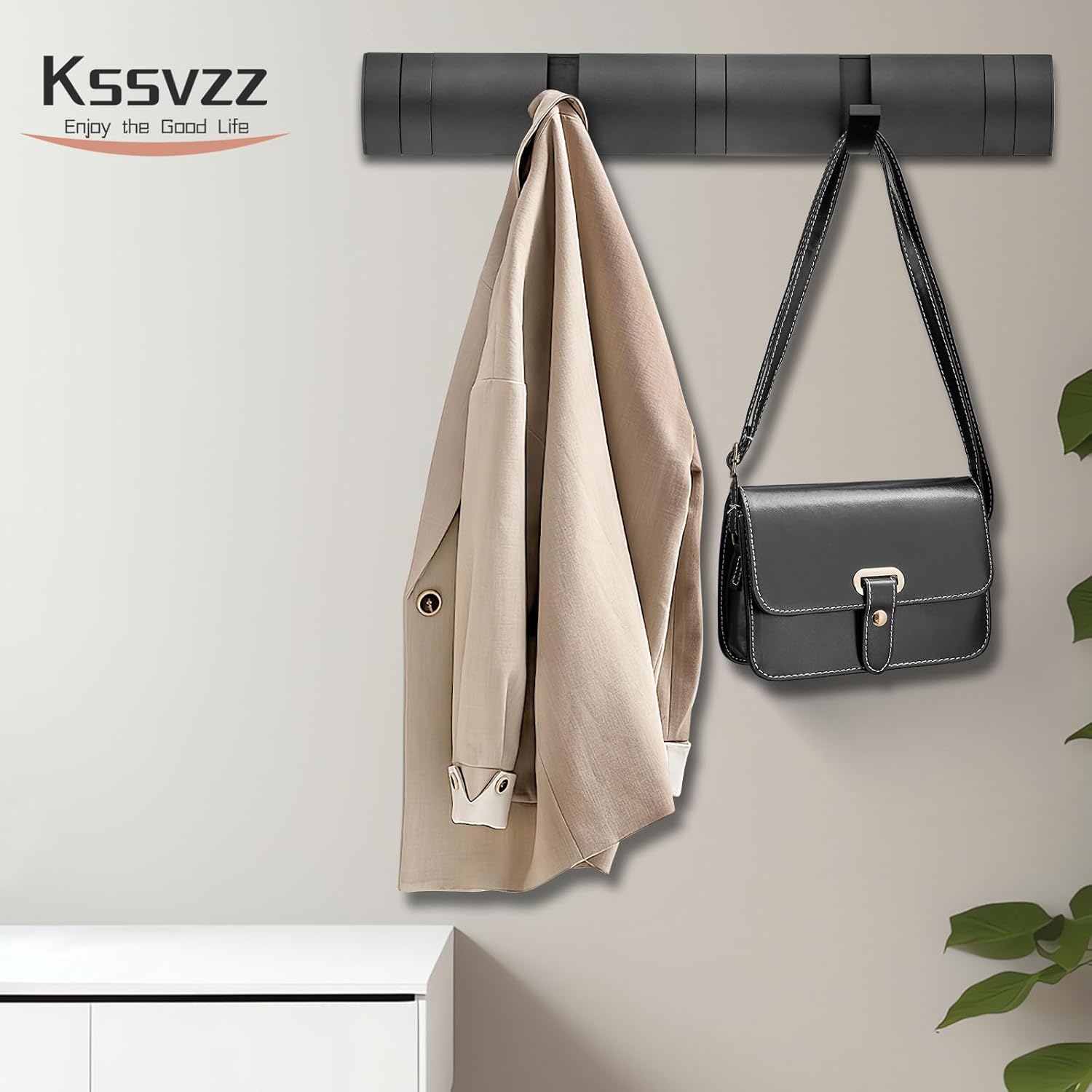 Coat Rack Wall Mount, Heavy Duty Aluminum Coat Hooks, Self-Adhesive Wall Hooks Stylish and Sleek, Coat Hanger with 5 Retractable Hooks for Hanging Coats, Hat — image 2