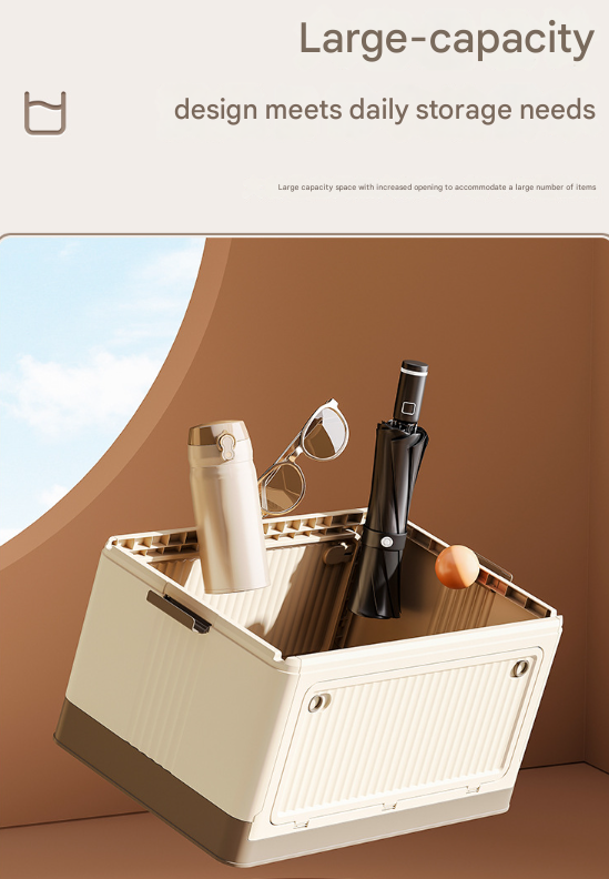 Size L Brown Collapsible Storage Box with Wheels and Telescopic Handle - Stackable Folding Crate for Car & Home โ image 5