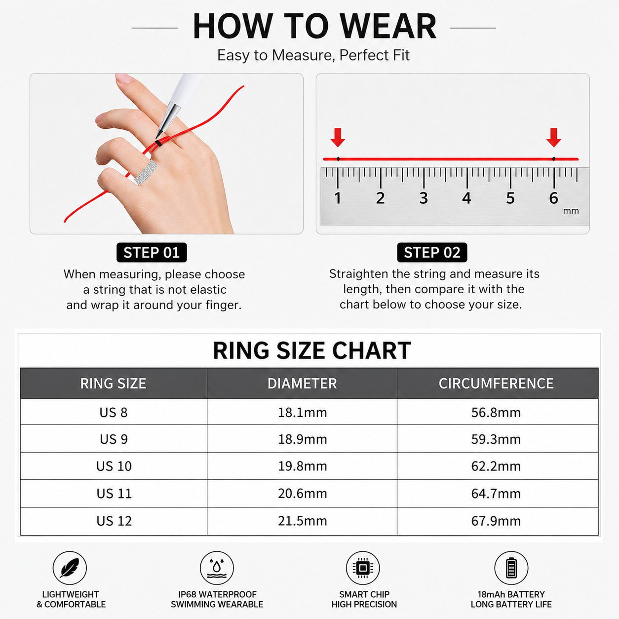 Smart Ring Size 11 (Rose Gold) – Frosted Rose Gold Wellness Tracker with Heart Rate, Blood Oxygen, Sleep, Steps and Mood Monitoring, IP68 Waterproof USB — image 6