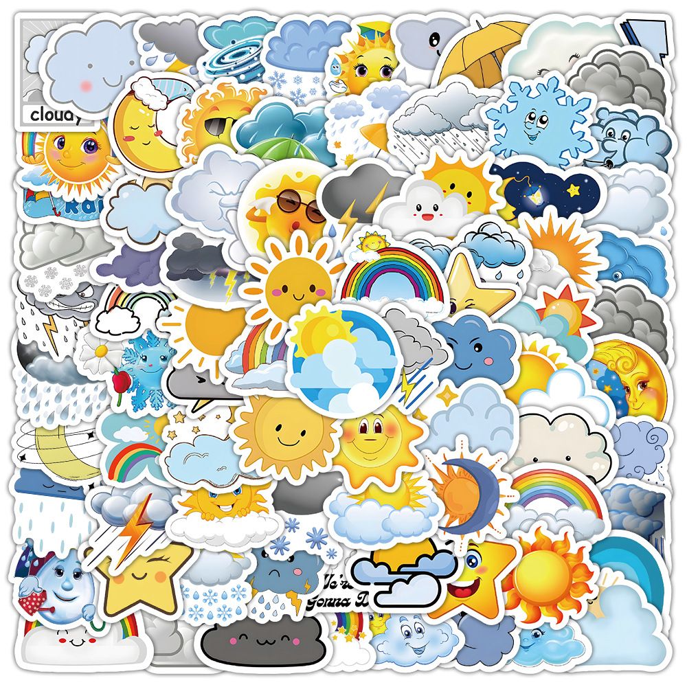 Pack 100 pcs Weather Cloud Stickers for Water Bottles Waterproof Laptop Luggage Computer Cups Scrapbooking Teens Adults Girls Cute