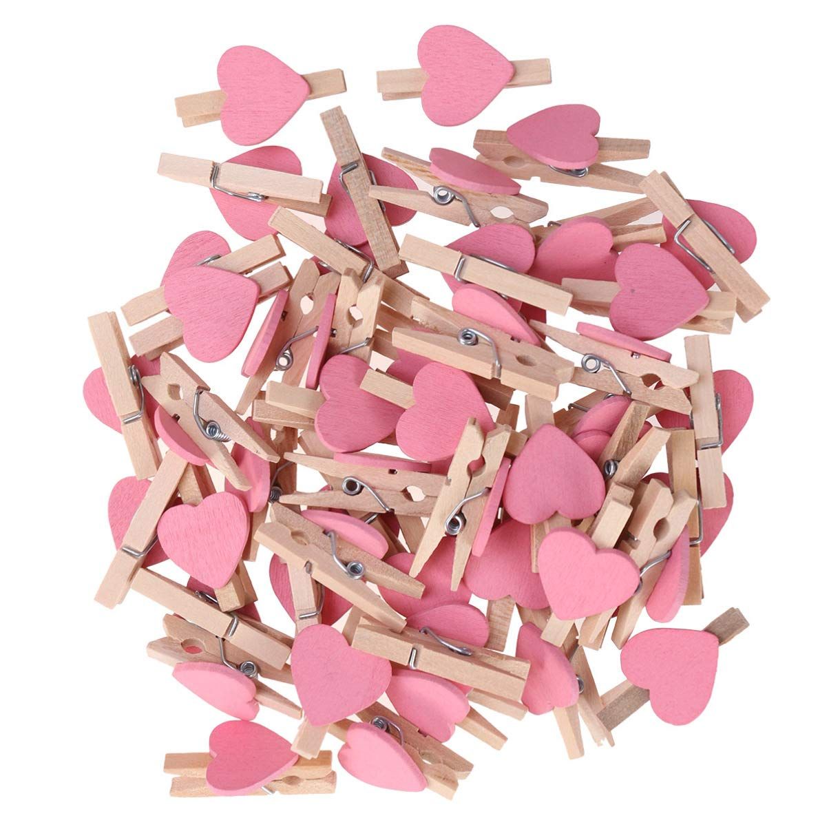50pcs Clothes pins Mini Wooden Clips Clothespins Crafts Clips with Hearts for Wedding Party Valentines Day Decoration Photo Wood