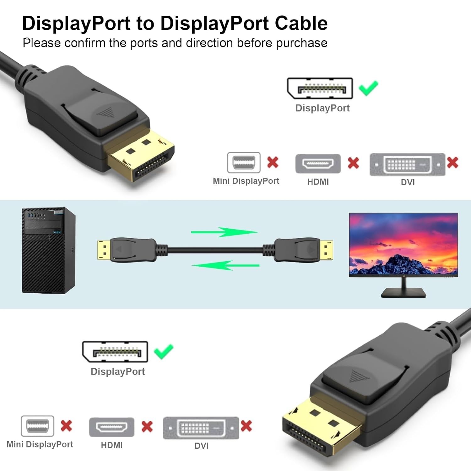 BENFEI 000200BK [VESA Certified] DP to DP Male to Male Cable 3M Supports 8K@60Hz Compatible with Lenovo, Dell, HP, ASUS and More — image 2