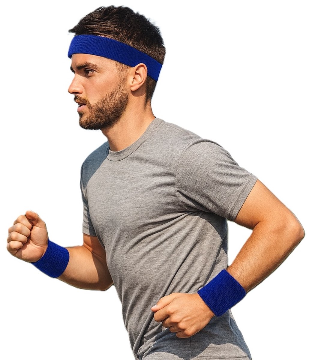 Set of Headband and 2x Wristbands | Sweatband | Sweatbands 6x8 CM | Head and Wrist | Sports Bands | Dark Blue