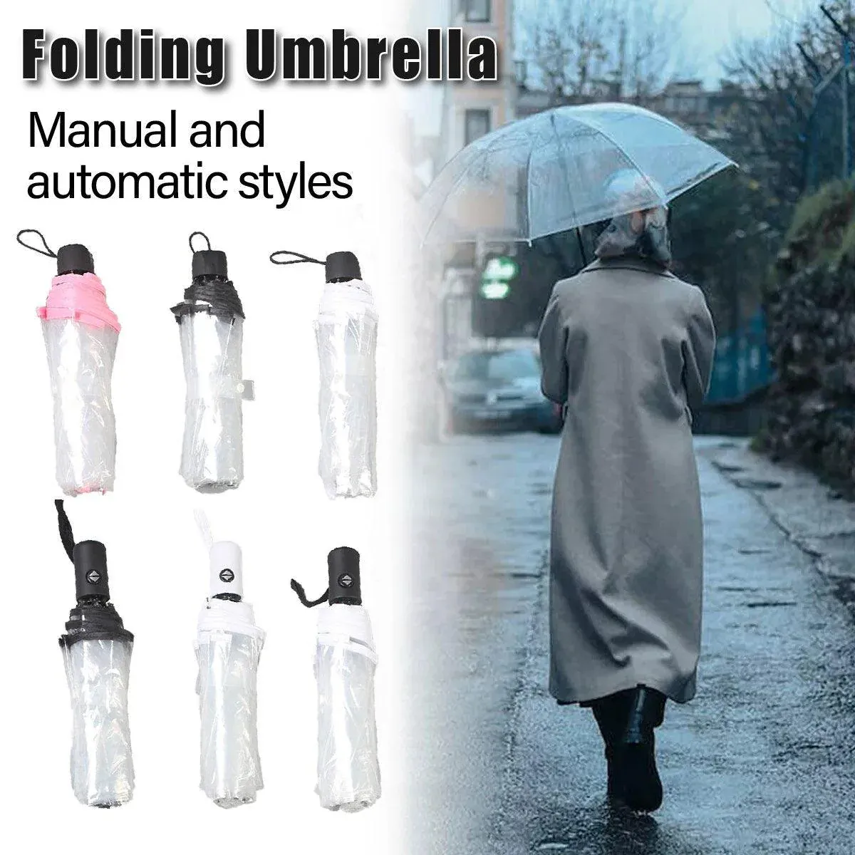 Transparent Folding Umbrella Compact Tri Fold Design Clear Rain Protection Cover - Automation-Black — image 2