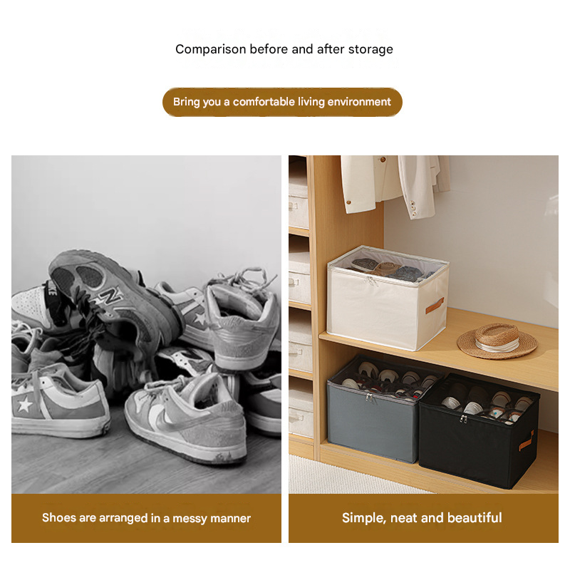 Grey Foldable Fabric Shoe Storage Box with Compartments Dustproof Moistureproof — image 5