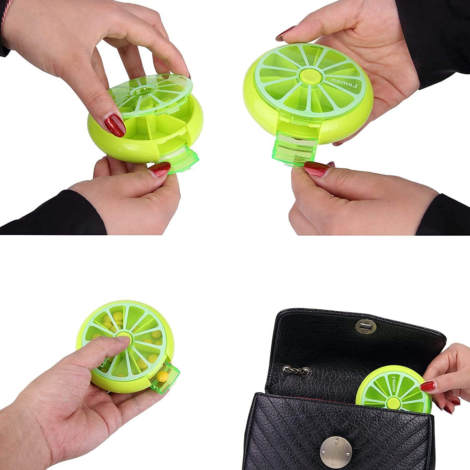 Creative Portable Mini 7 Day Weekly Circular Shape Rotary Cute Fruit Style Pill Storage Case Box (Lemon)