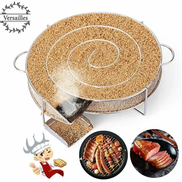 Stainless Steel Cold Smoke Generator Maze with Cleaning Brush for Meat, Fish, Cheese and BBQ Smokers, Silver, 20 × 18 × 5 cm