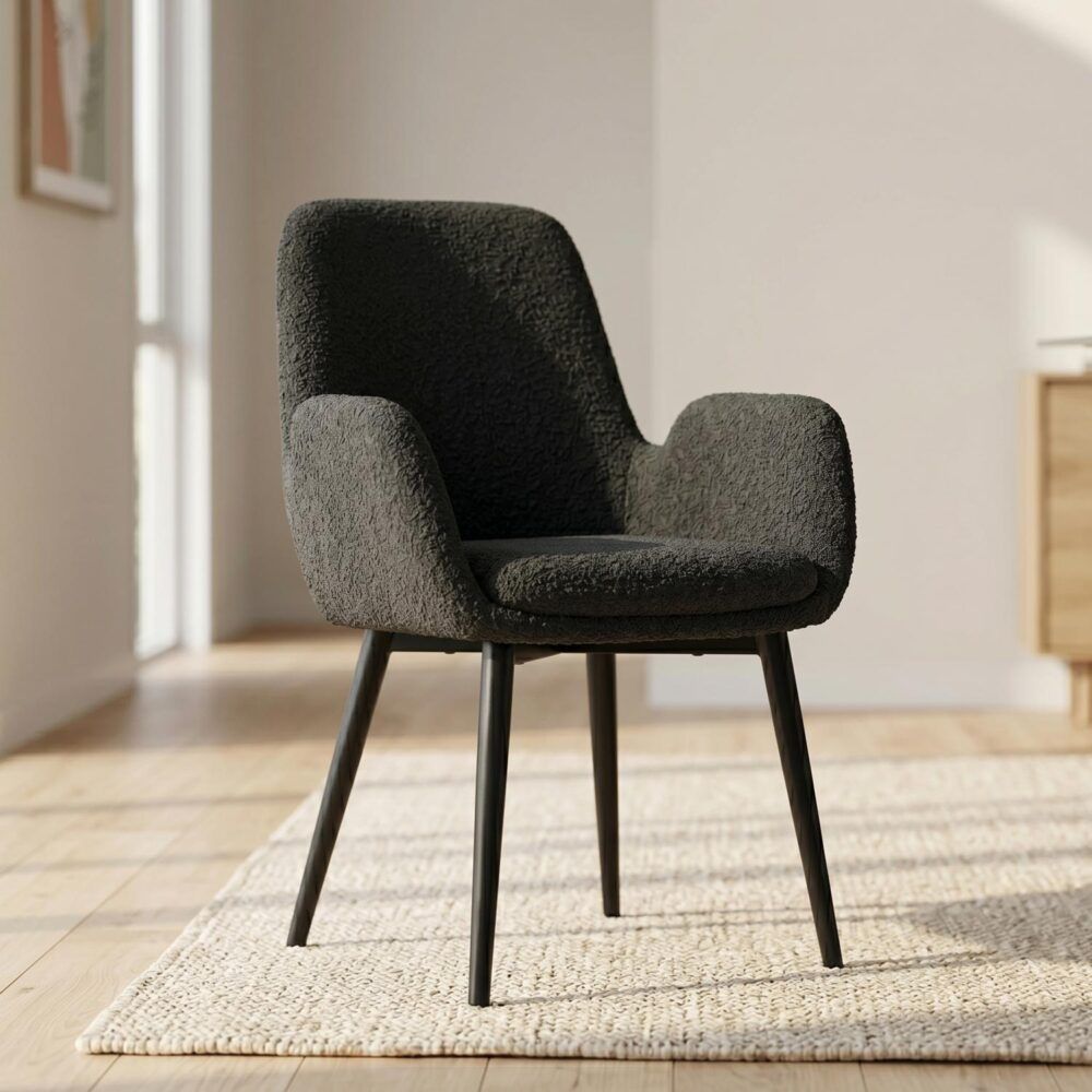 Charcoal Embrace Boucle – teddy Sherpa Fabric Armchair Set โ image 5