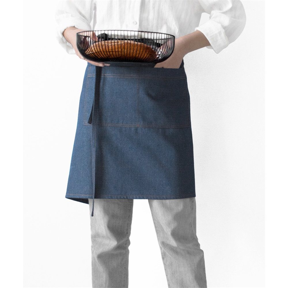 Unisex Cotton denim Waist Apron with Pocket Waitress Apron Half Apron Server Aprons Cooking Bib（dark blue） — image 4