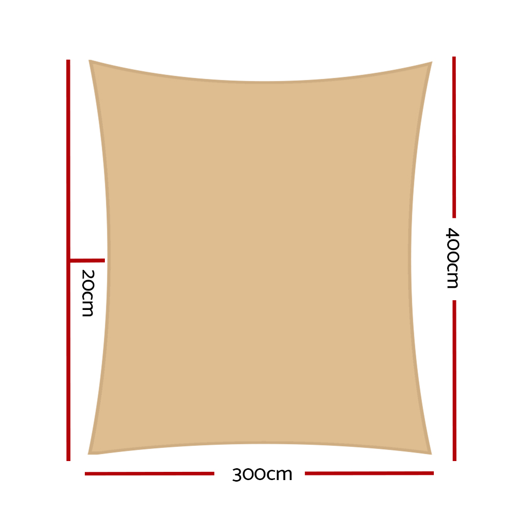 Instahut Shade Sail 3x4m Rectangle 280GSM 98% Sand Shade Cloth โ image 2