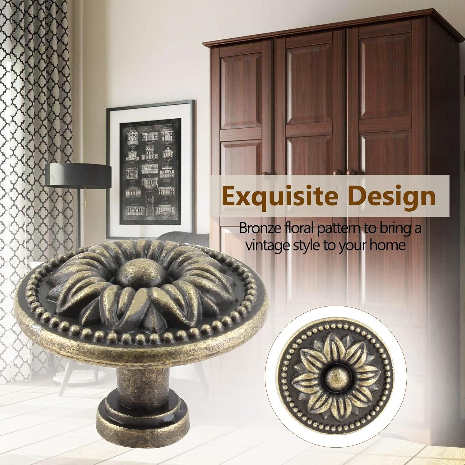 Antique Bronze Floral Drawer Knob Dresser Pull Cabinet Knob Kitchen Door Knob Hardware Antique Cabinet Knobs โ image 5