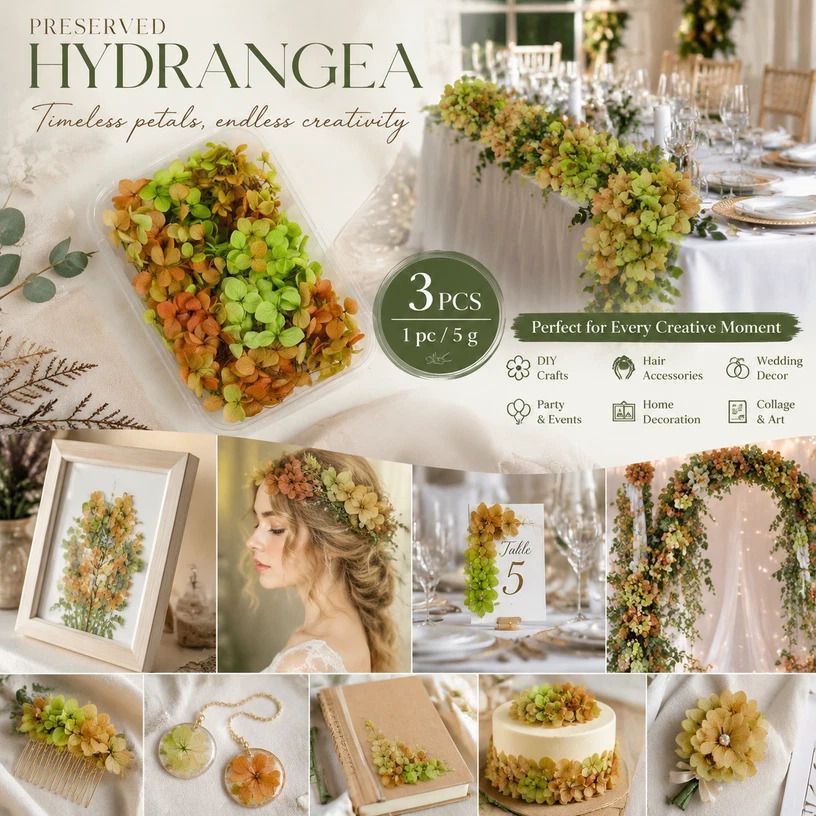 Soft Jade Gradient Preserved Hydrangea Handcraft Floral Supply Set of 3
