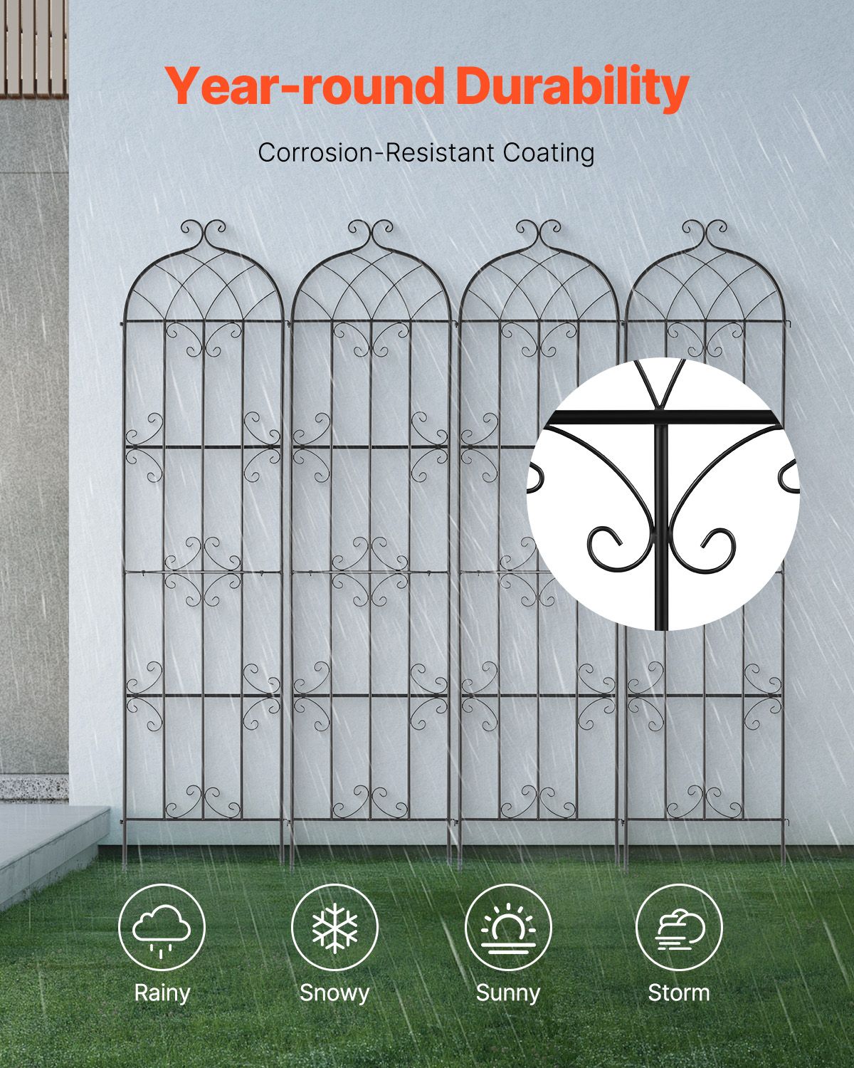 Garden Trellis for Climbing Plants, 87 × 20 in, 4 Packs Rustproof Metal Garden Flower Trellis, Outdoor Climbing Rose Trellis Cucumbers Support, Decorative — image 4