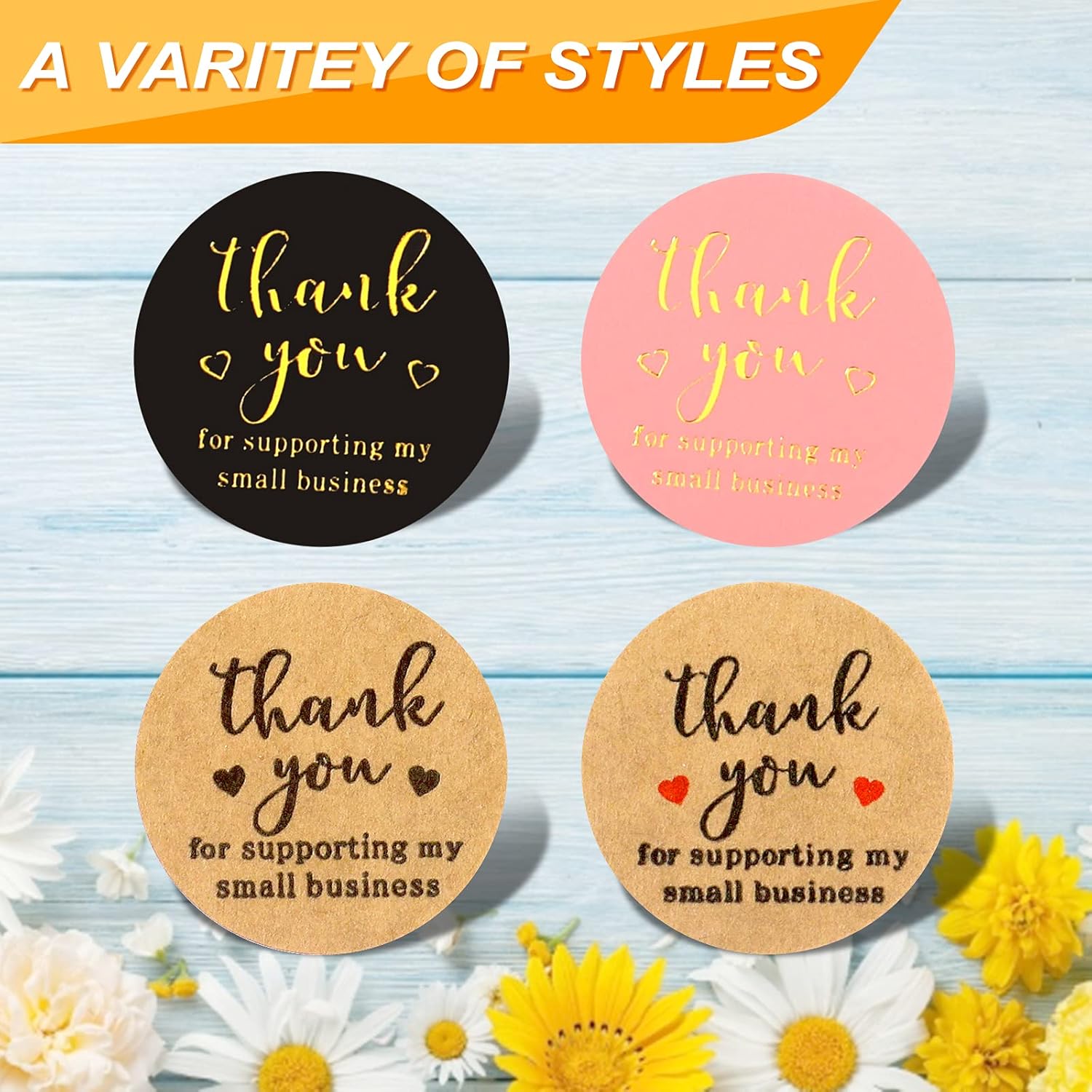 Thank You Round Stickers for Supporting My Small Business Adhesive Labels, 3-Color, 1inch (2000Pcs, 4 Rolls, Each roll 500Pcs) — image 3