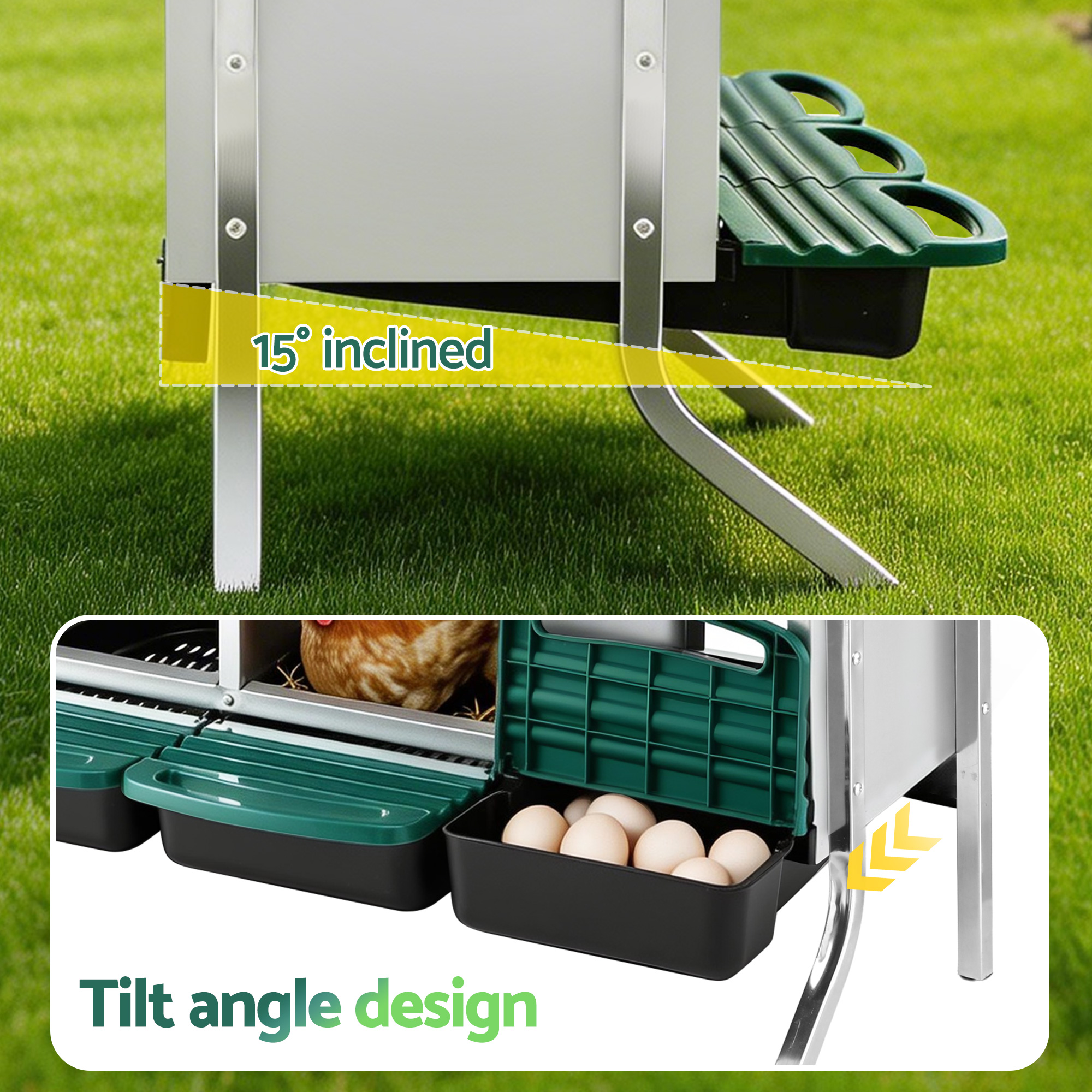 i.Pet Chicken Nesting Box Roll Away Metal Nesting Box Wall Mounted 6 Holes Green — image 5