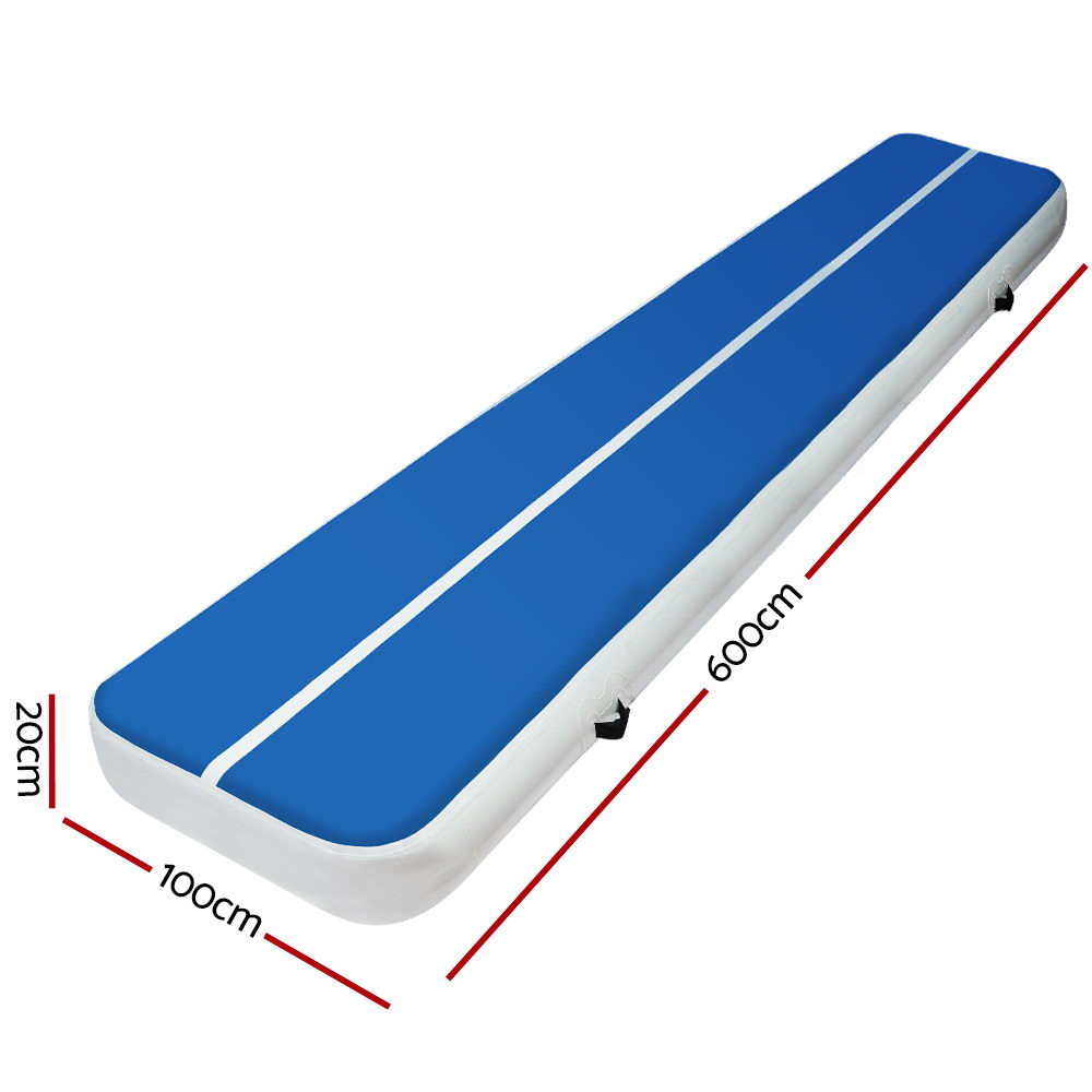 6m x 1m Inflatable Air Track Mat 20cm Thick Gymnastic Tumbling Blue And White โ image 2