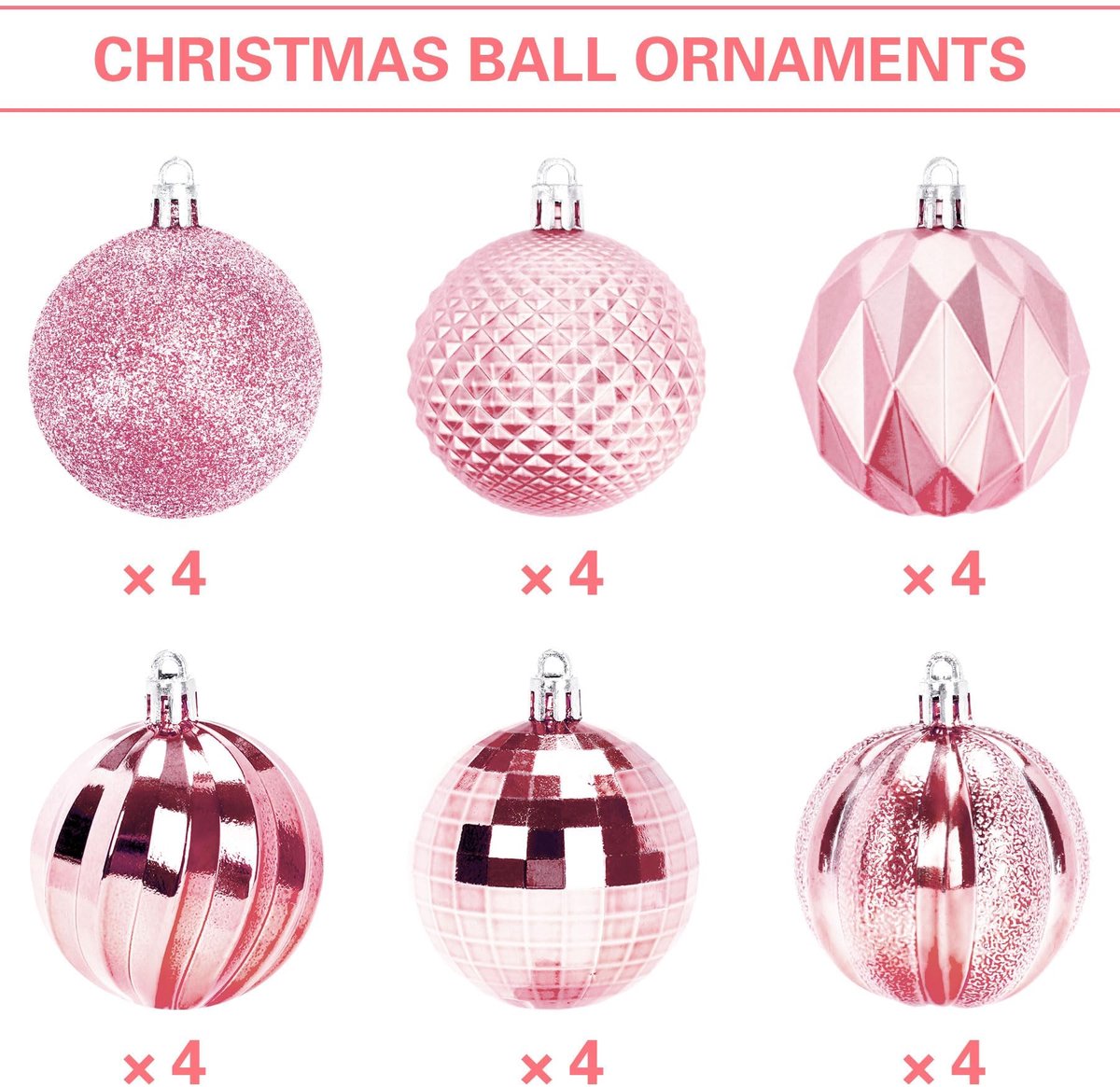 Christmas Baubles - Pack of 24 - Large Size, 6cm Diameter - Unbreakable Plastic - Christmas Tree Decoration - Various Christmas Bauble Decorations Suitable for — image 3