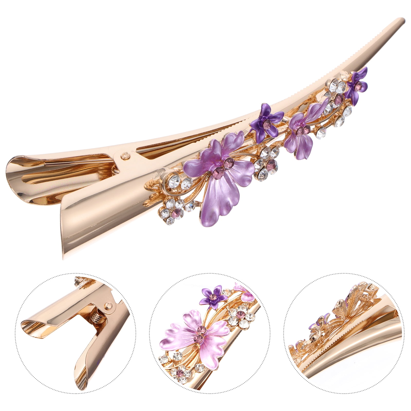 Metal Flower Clip Large Hair Barrettes Rhinestone Alligator Hair Clips for Women Accessories Party Festival Style Purple — image 3