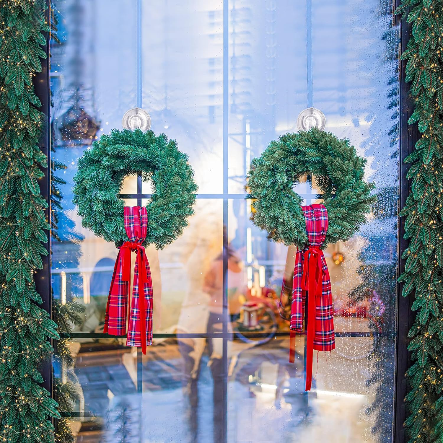 Wreath Hanger, Large Suction Cup Wreath Hooks with Wipes, Heavy Duty, 22 LB Capacity, Removable and Reusable, Clear, 2 Pcs โ image 2