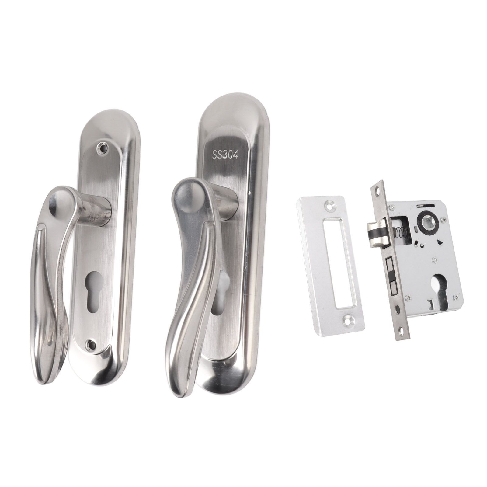 Door Entry Handle Set Stainless Steel Plate Door Lever Cylinder Lock Keys Kit for Household โ image 6
