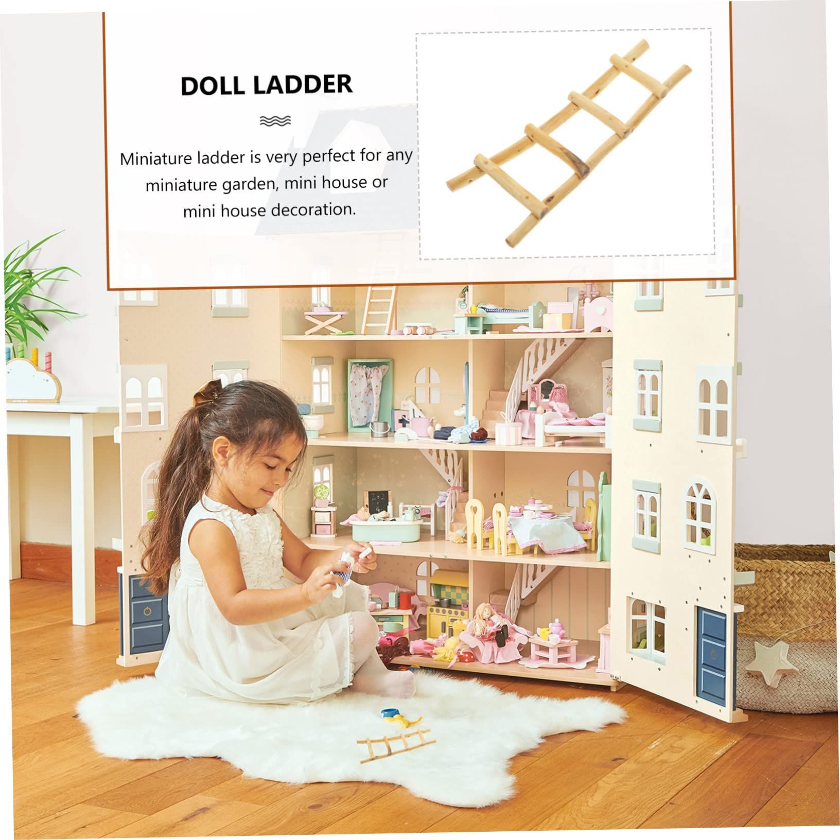 Miniature Wood Ladder Outside Furniture Doll House Furniture Log Wooden Miniatures Miniature Ladder Model — image 4