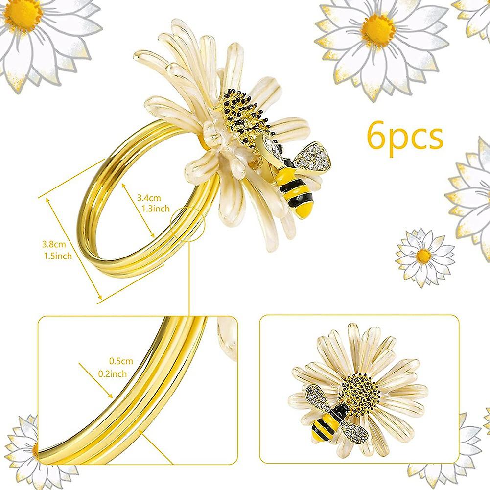 Set of 12 Daisies and Sunflowers Napkin Rings, Gold Napkin Ring Holders with Bees for Formal or Casual Dining — image 4