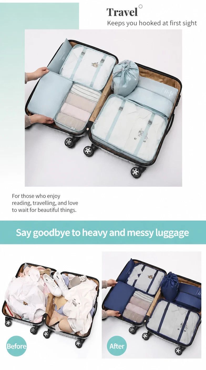 All-Inclusive Suitcase Garment Storage Kit, 11 Pcs Travel Pouches Including Double Drawstring Sacks, Hanging Wash Bag, Makeup Pouch & Electronics Bag, Grey — image 4