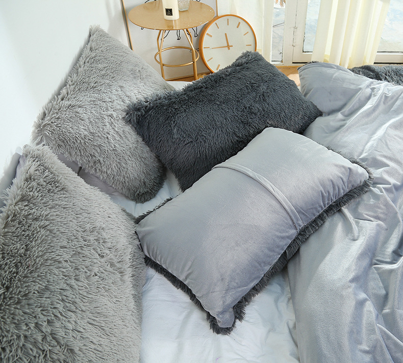 Black Faux Fur Pillowcase Set - Crystal Velvet Plush Throw Pillow Covers, Bedding Accent (50x70cm, Pair) โ image 2