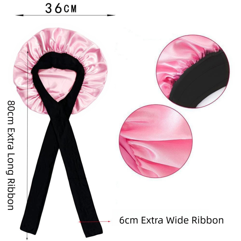 2-Pack Blue Satin Bonnet with Wide Band and Bow Tie - Hair Care Sleep Cap and Turban for Women β image 2
