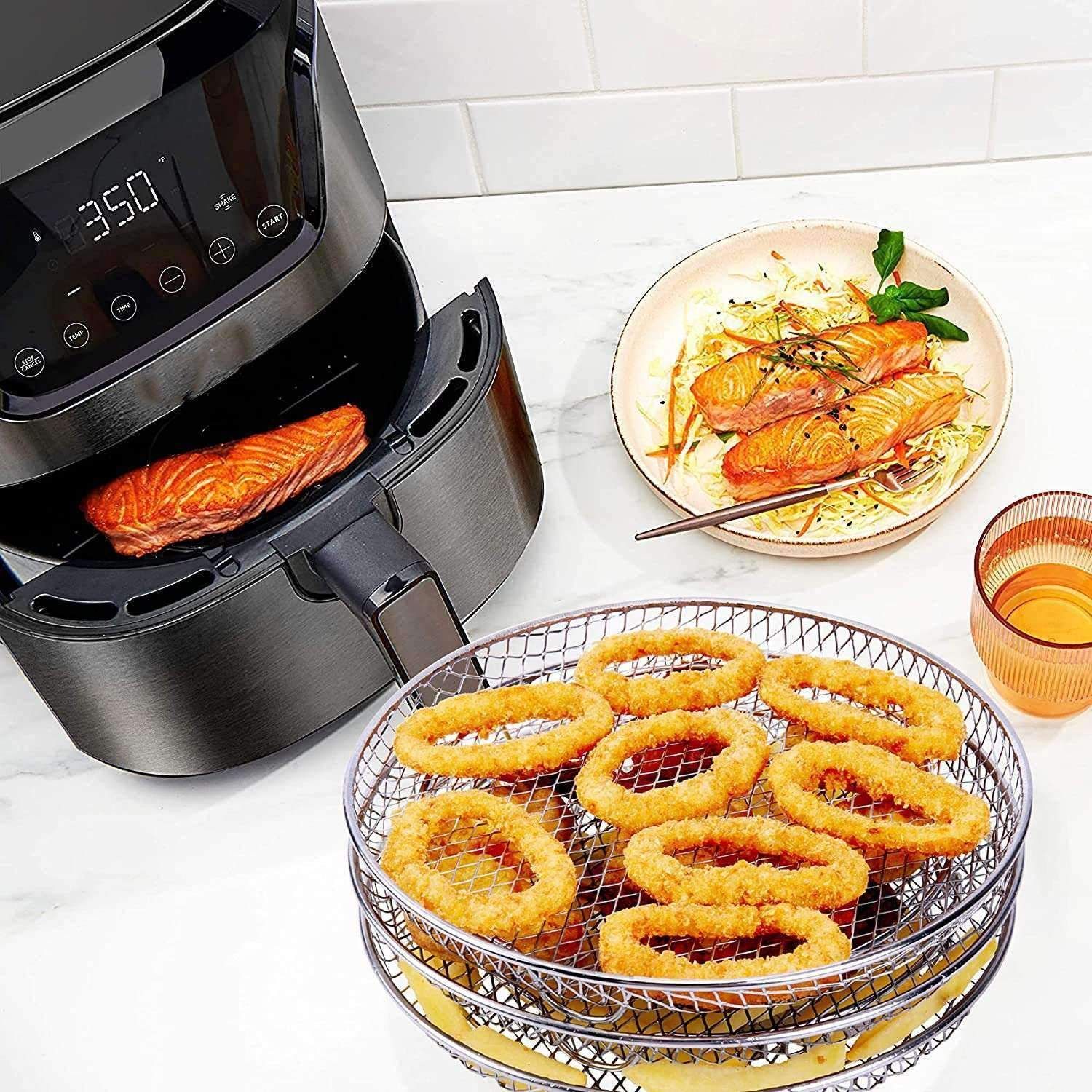 3pcs Air Fryer Basket Rack Stainless Steel Compartment, silver โ image 3