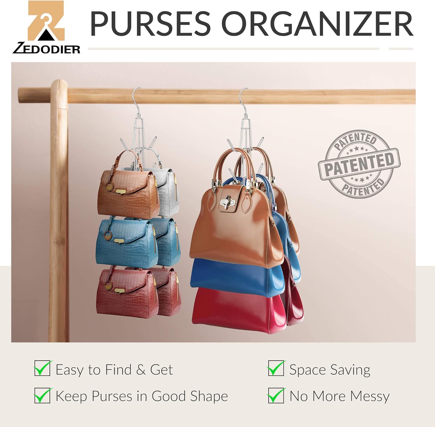 Purse Hanger Organizer for Closet, Hanging Bag Holder, Keeping Purses Visible and in Good Condition, Metal Handbag Storage Hook Backpack Rack Space Saving — image 2