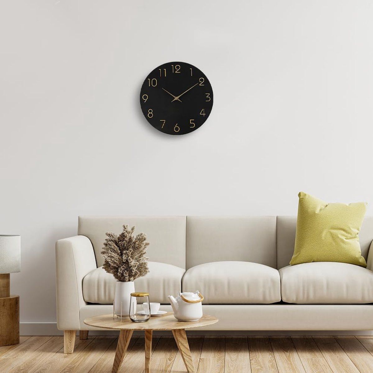 Silent Non Ticking Wall Clock, MDF Wood Dial With Large Numbers, Battery Operated, For Living Room Bedroom Kitchen Office, Black, 25 x 25 cm — image 5