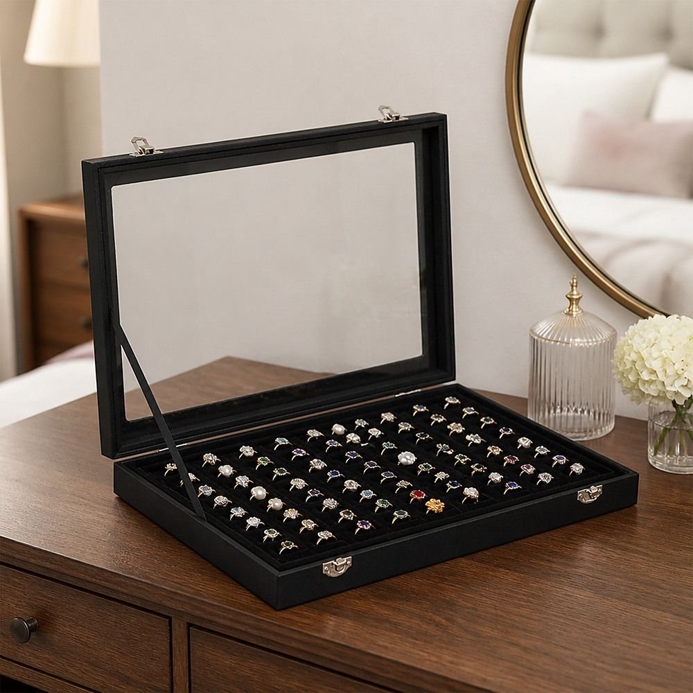 100 Slot Jewellery Display Box with Glass Lid for Rings, Earrings & Collectables โ image 3