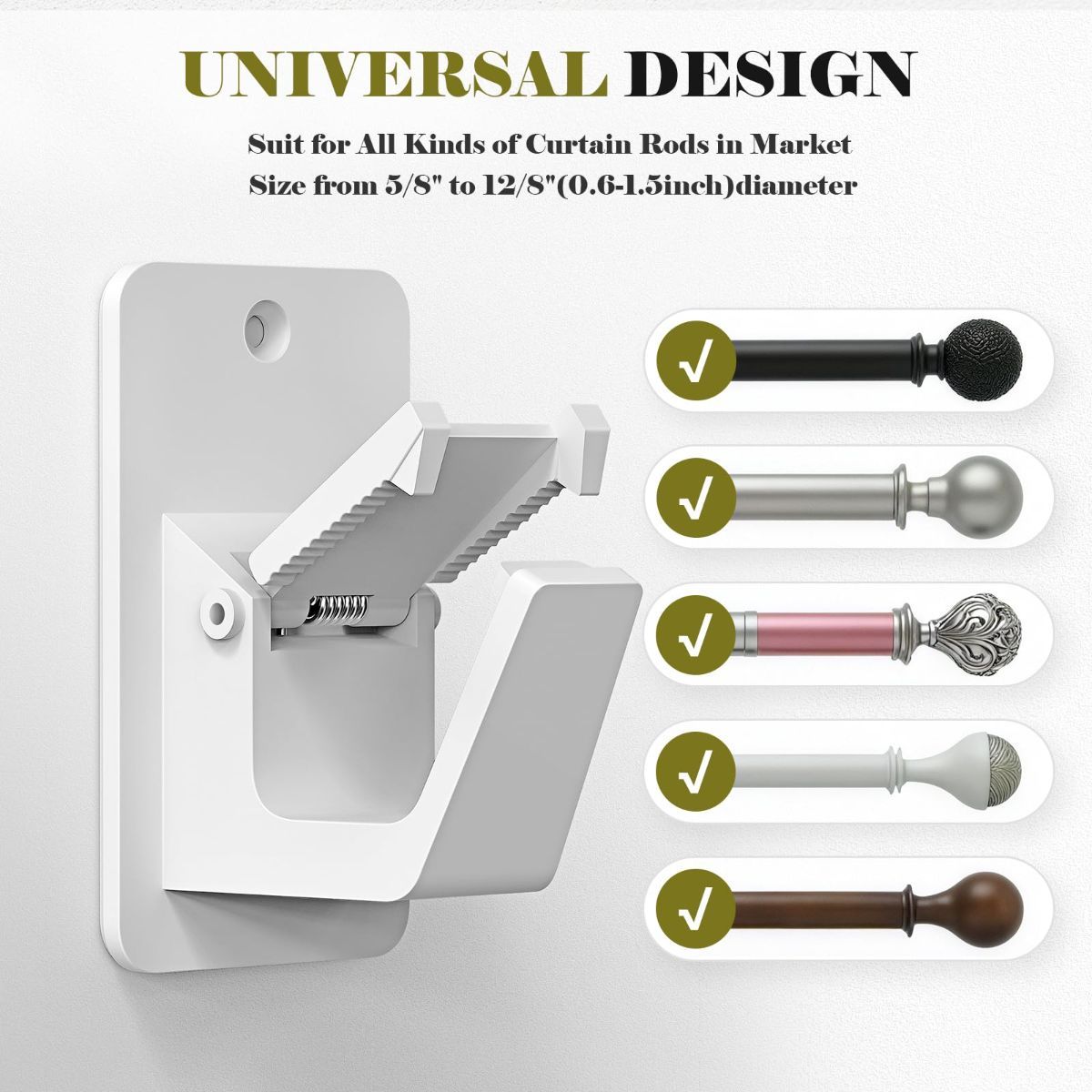 4 Pack No Drill Curtain Rod Brackets, Universal Curtain Rod Holder, Self Adhesive Curtain Rod Bracket Heavy Duty 30 LB, Nail Free Curtain Rod Bracket — image 2