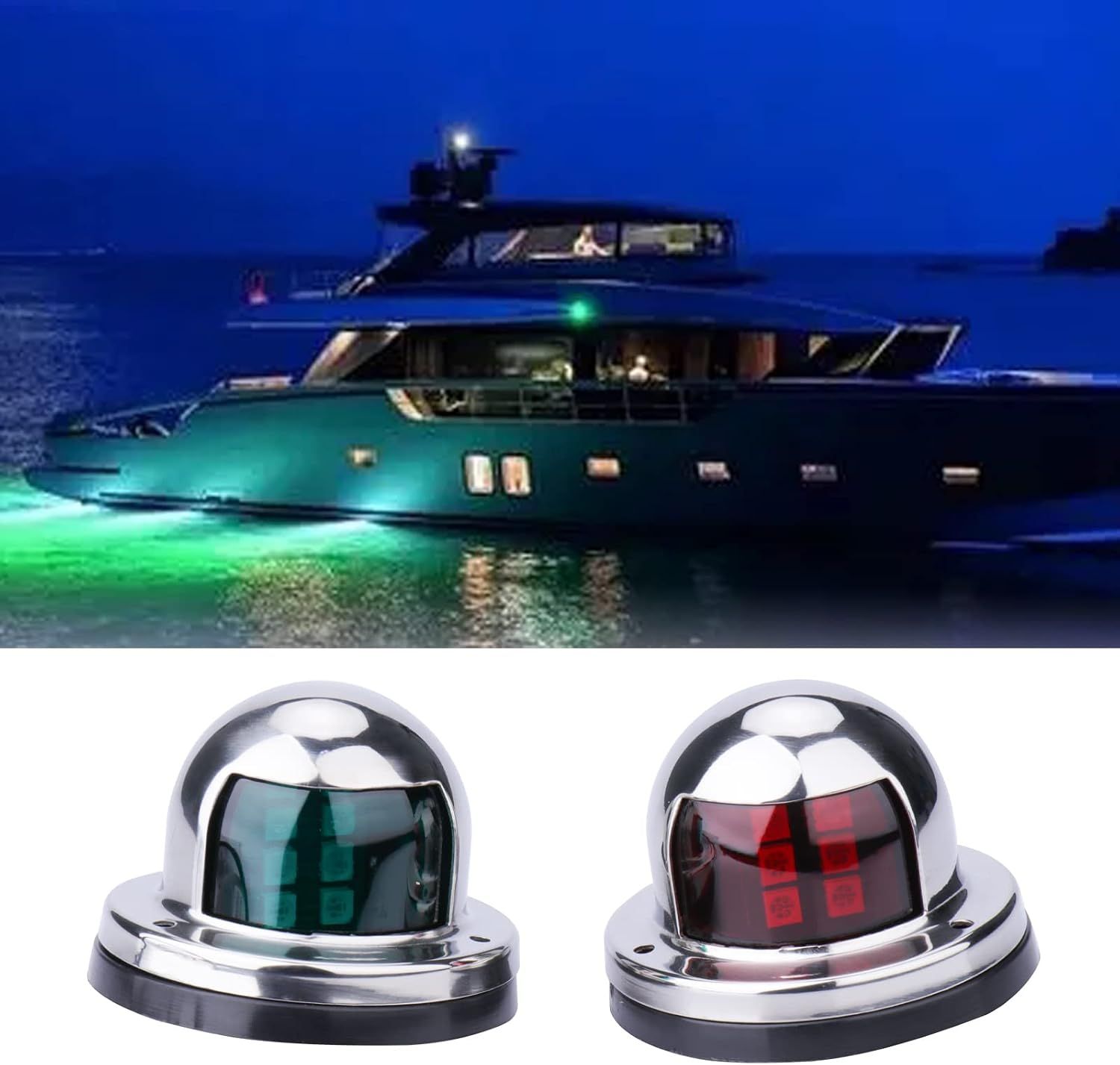 Pair of Stainless Steel LED Boat Navigation Lights, Marine Bow Lights for Pontoons, Small Boats, Yachts and Night Sailing, Silver — image 6