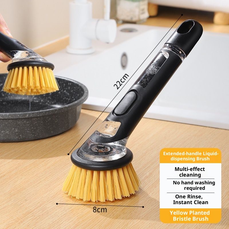 Refillable Soap-Dispensing Dish Brush with Replacement Head, for Pot Pan Sink Cleaning Dish Scrubber Brush (Yellow) — image 2