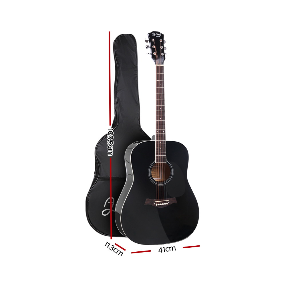 Alpha 41 Inch Acoustic Guitar Wooden Body Steel String Dreadnought Stand Black โ image 2