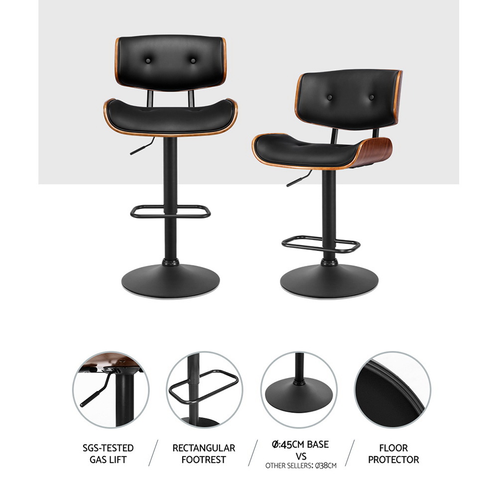 Artiss 4x Bar Stools Gas Lift Leather All Black — image 4