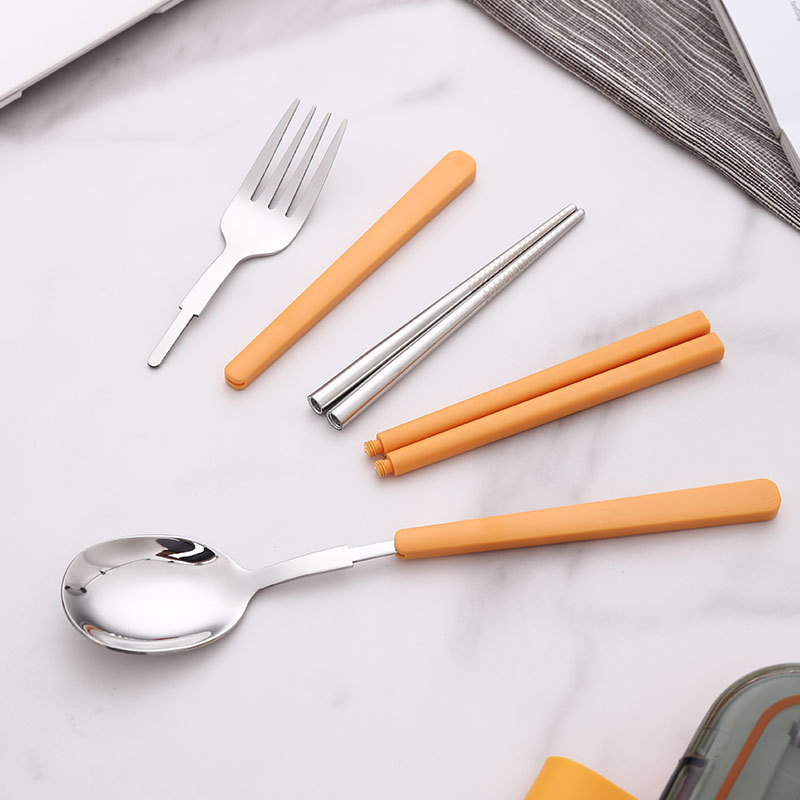 2 Sets Orange And Grey Portable Stainless Steel Cutlery Set - Reusable Utensils (2 Fork, 2 Spoon, 2 pairs of Chopsticks) with Compact Travel Case โ image 6