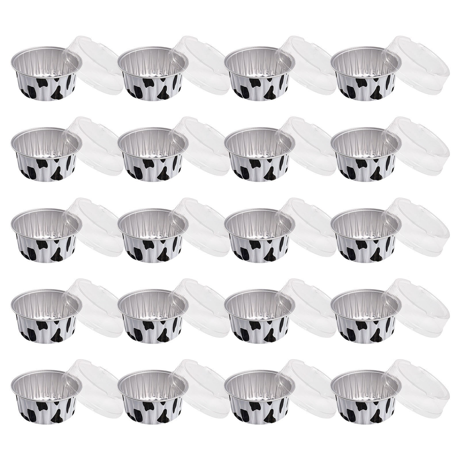 20 Pack Aluminum Foil Baking Cups with Lids, reusable round pudding and cake molds heat resistant to 250 C for oven microwave and barbecue, White