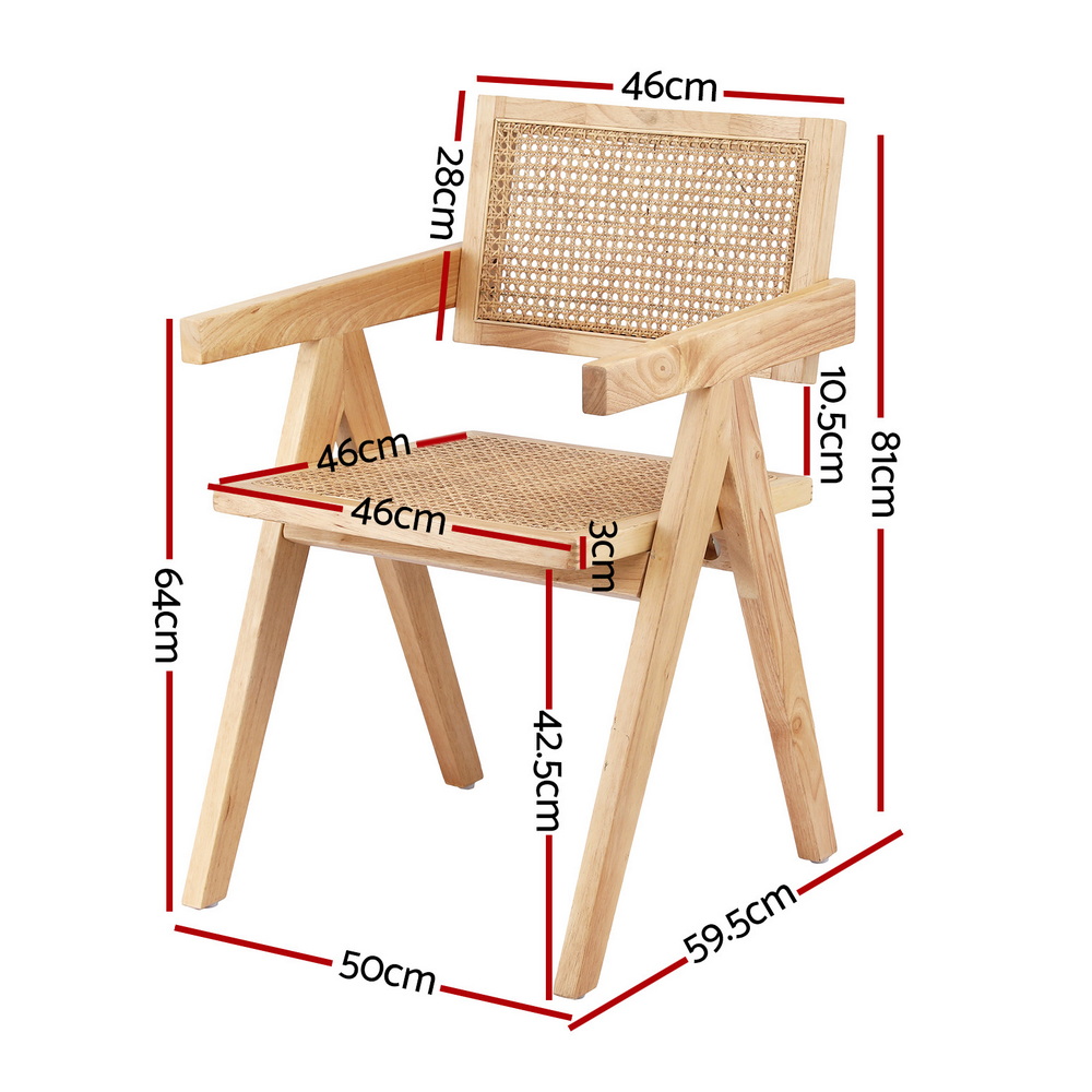 Artiss 2x Dining Chairs Wooden Rattan Seat Rubber Wood Frame โ image 2