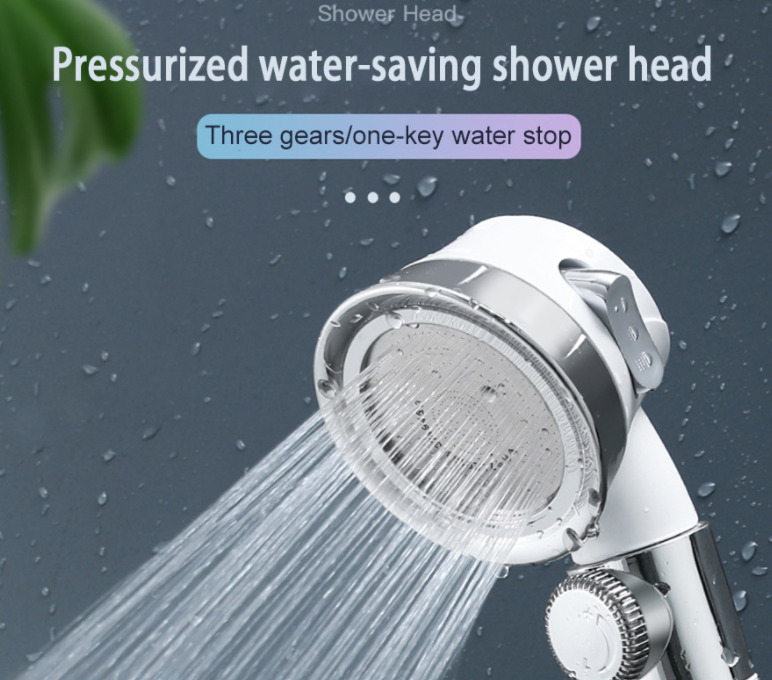 Large Pressurized Handheld Shower Head, Three-stage Water Stop Shower Head (White Without Vibrating Head (No Filter Cotton)) — image 3